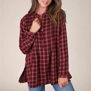 Natural Life Lowen Cotton Tunic Plaid Womens XL Gauze Pin-Tuck